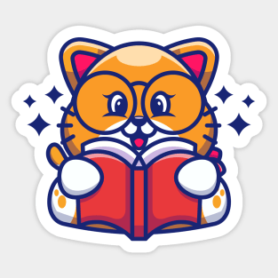 Cute cat reading book cartoon Sticker